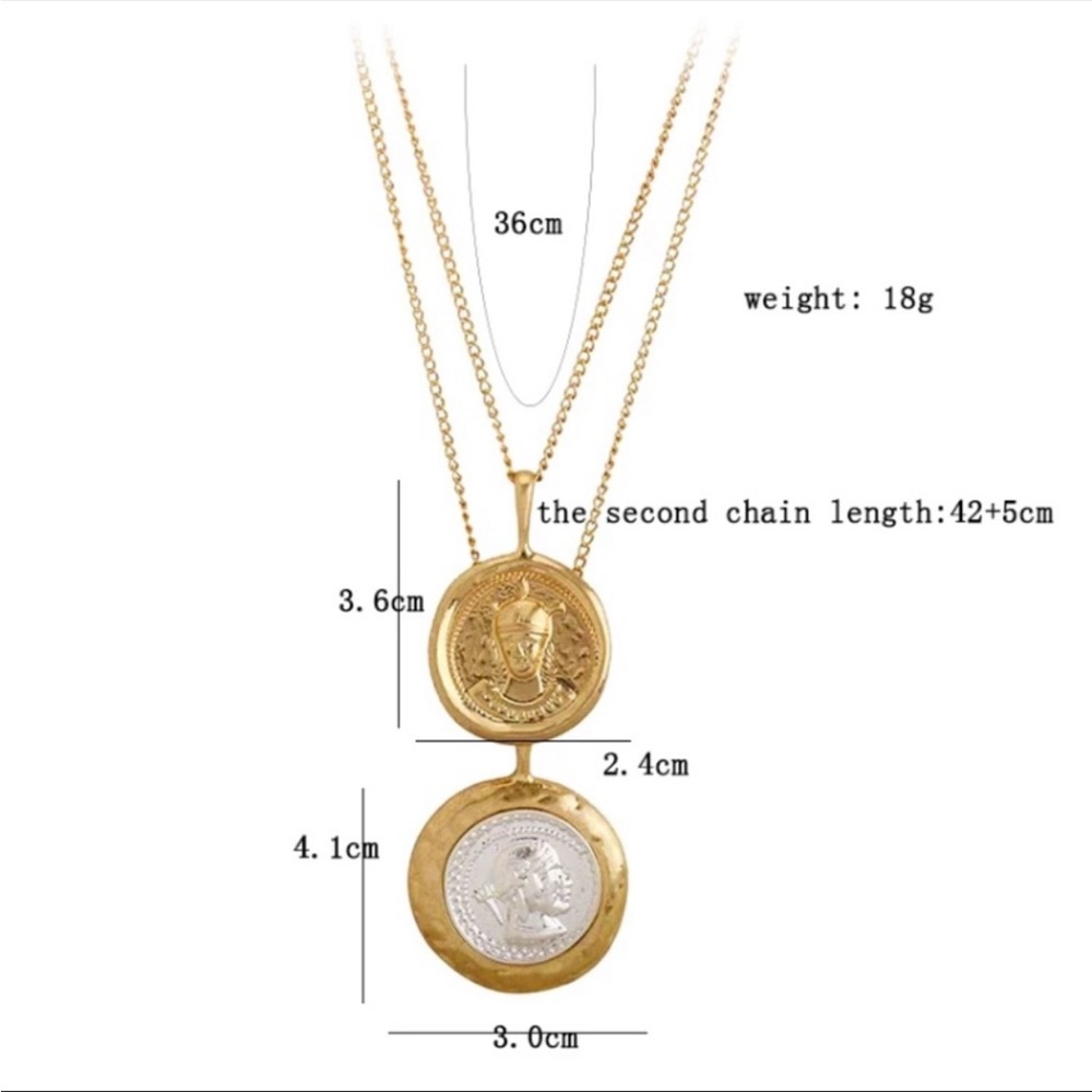 Coin Pendant Vintage Double Chain Layered Necklace - Picture 2 of 11